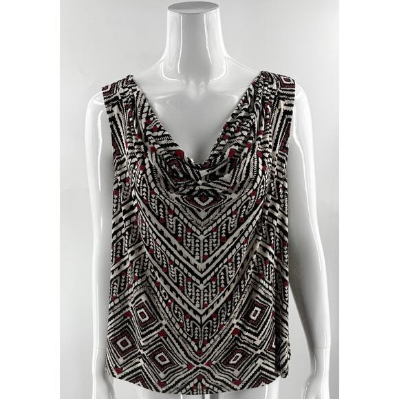 Calvin Klein Top Plus Size 1X Black Red Printed Cowl Neck Stretch Knit - Picture 7 of 7